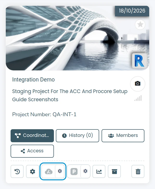A BidLight project card showing the ACC logo and the settings gear