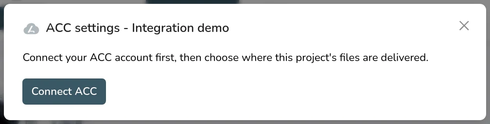 The ACC delivery folders window before the account is connected