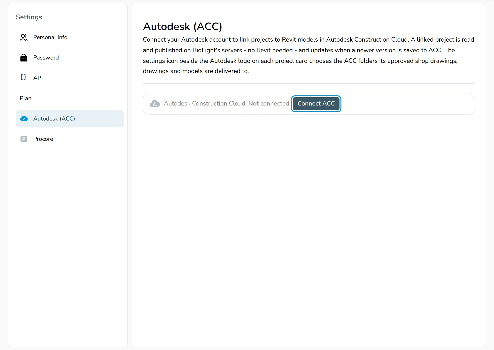 The ACC tab in the BidLight profile